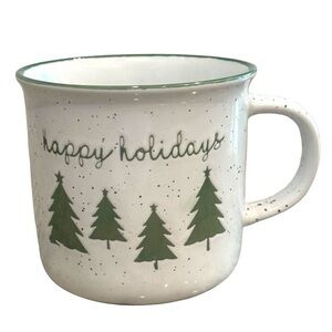Etched “Happy Holidays” & Christmas Trees Stoneware Coffee Cup 14fl oz (414 ml)